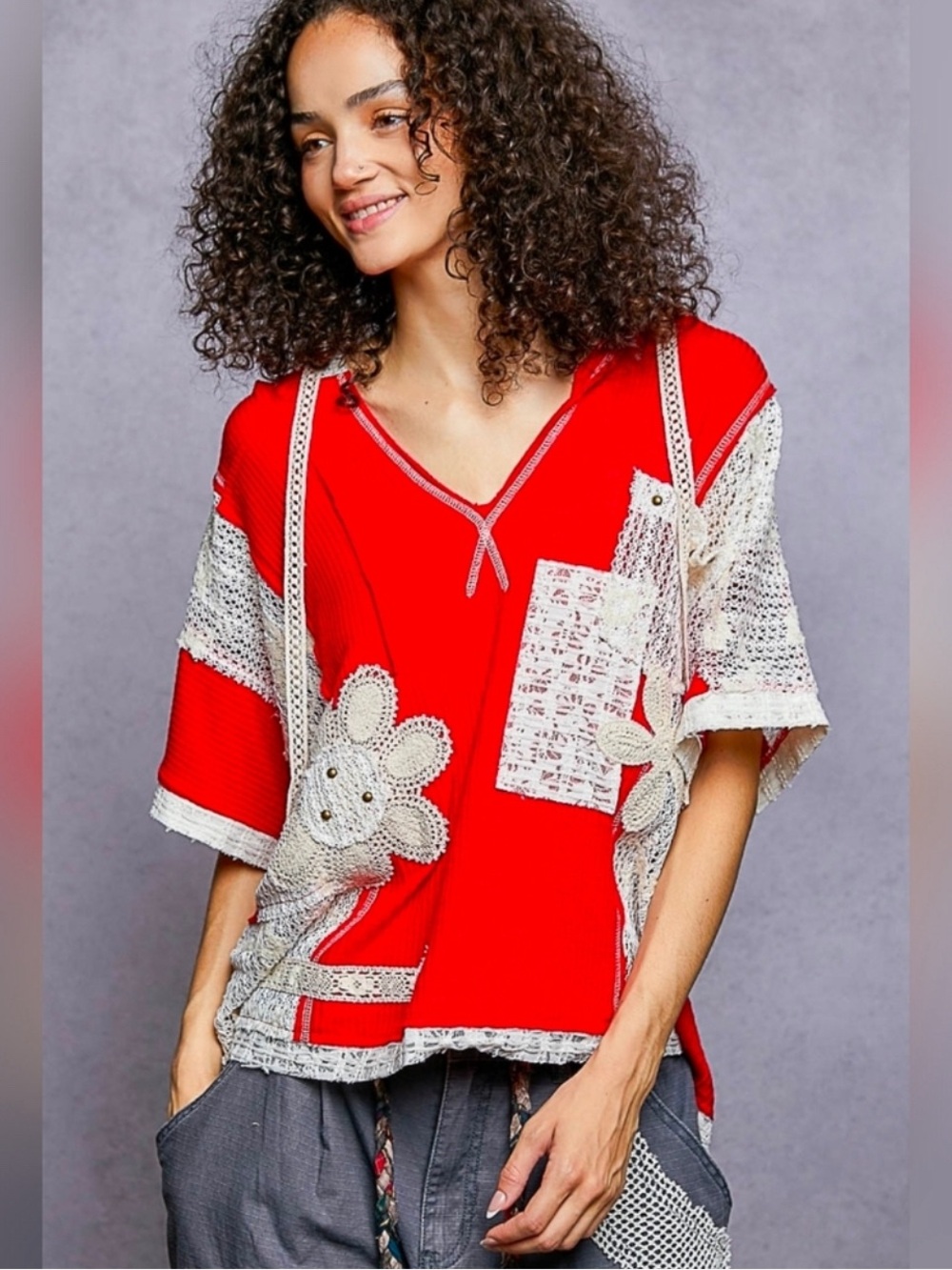 POL Floral Crochet Hooded Tee - Picture 6 of 8